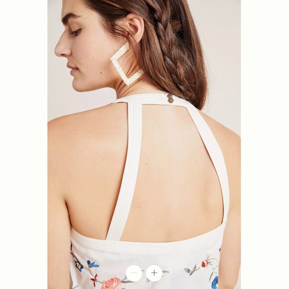 NWT Anthropologie Gatsby Fringe Embroidered Floral Bird Sleeveless Top Size 10 - Picture 2 of 14